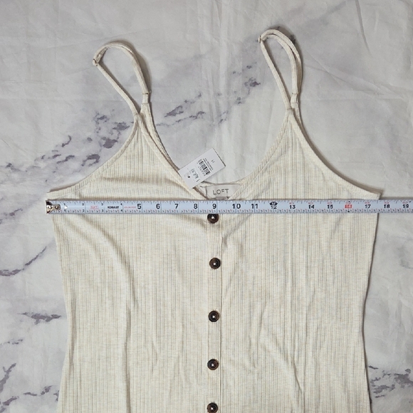 LOFT Cream Button-Front Midi Dress - Picture 3 of 7